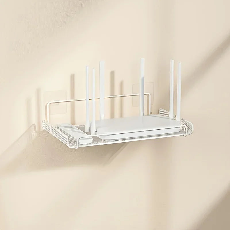 Wall-Mounted Router Shelf – No-Drill Stainless Steel Organizer for WiFi Router, TV Box & Cable Management