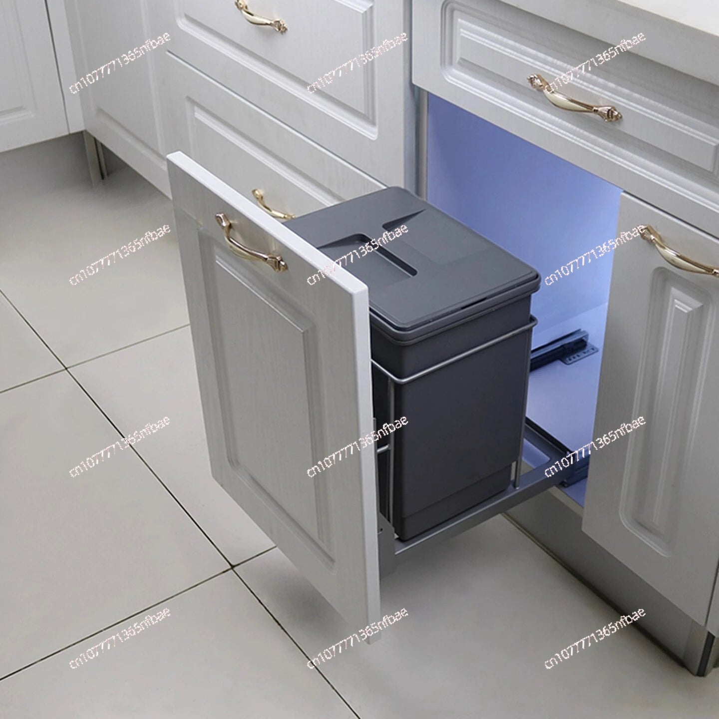 Pull-Out Hidden Kitchen Trash Can with Lid for Cabinet Storage & Waste Sorting