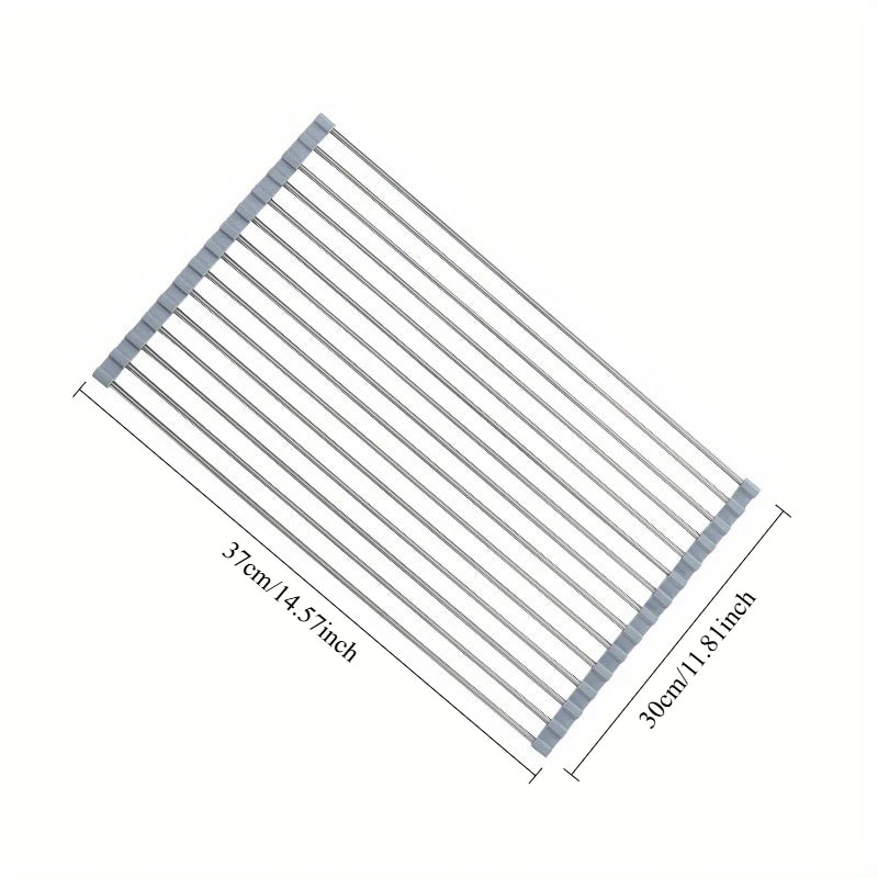 Roll Up Stainless Steel Dish Drying Rack for Kitchen Sink Space Saving Organization