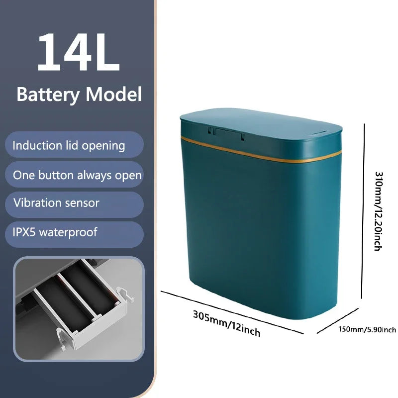 14L Smart Sensor Trash Can with Lid | Touchless Automatic Waste Bin for Kitchen & Bathroom