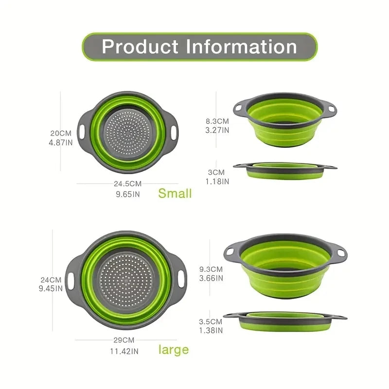 Collapsible Silicone Colander with Handle for Fruit, Vegetable & Kitchen Food Washing