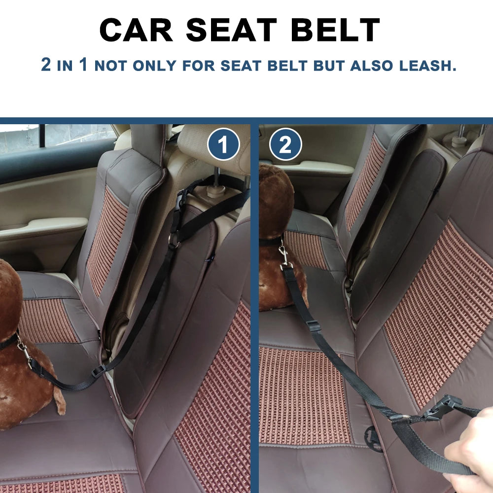 Cinturón de seguridad dos en uno de color sólido para mascotas, correa de nailon, cinturón de seguridad para asiento trasero, arnés ajustable para perros, collar, accesorios para mascotas