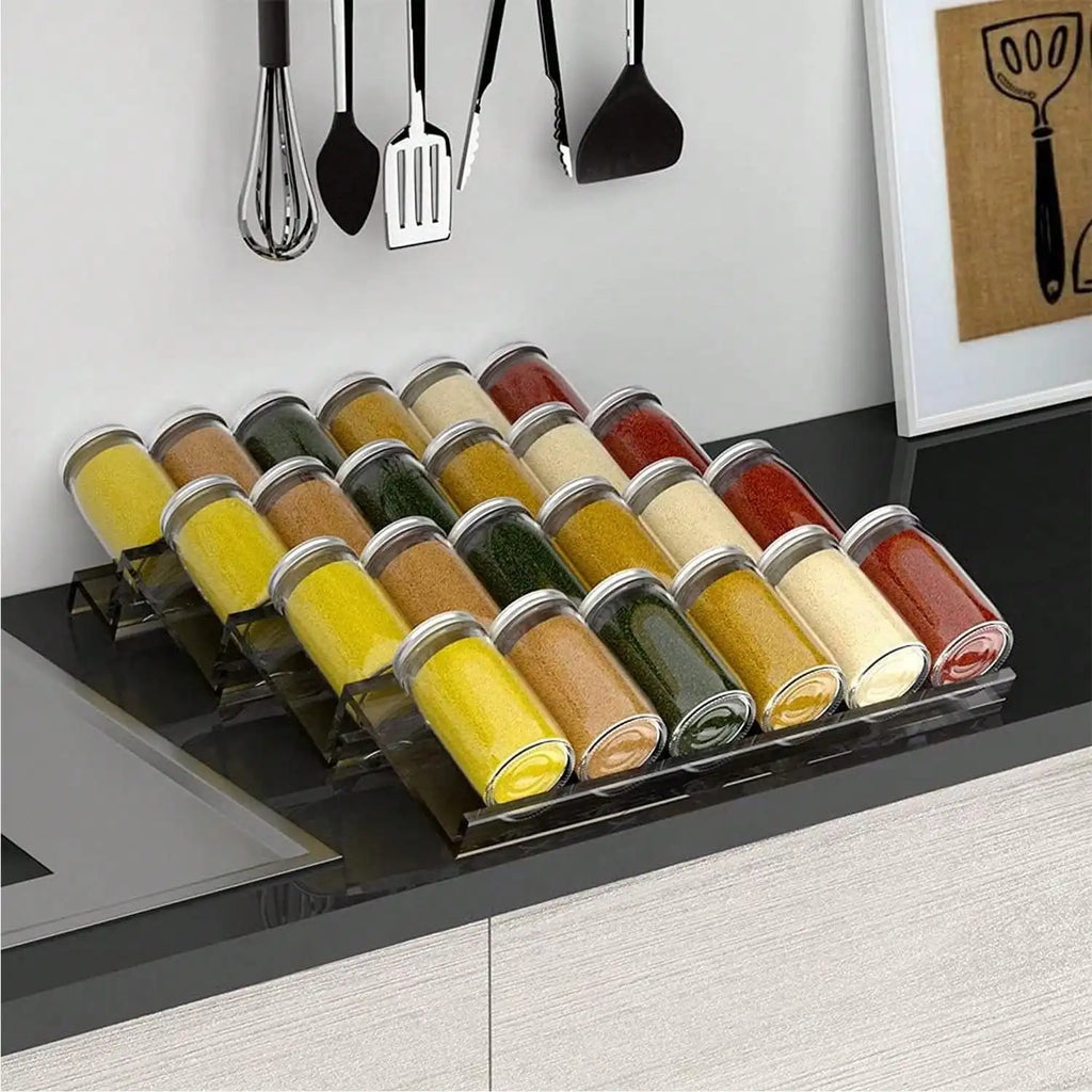 Organizador de especias de 4 niveles, organizador de especias acrílico ajustable, organizador de condimentos expandible para gabinetes de cocina
