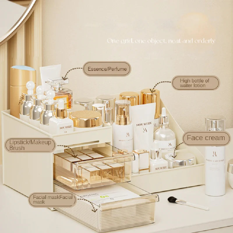 Desktop Cosmetic Organizer with Drawers – Makeup Storage Box with Compartments for Lipsticks, Skincare & Beauty Accessories
