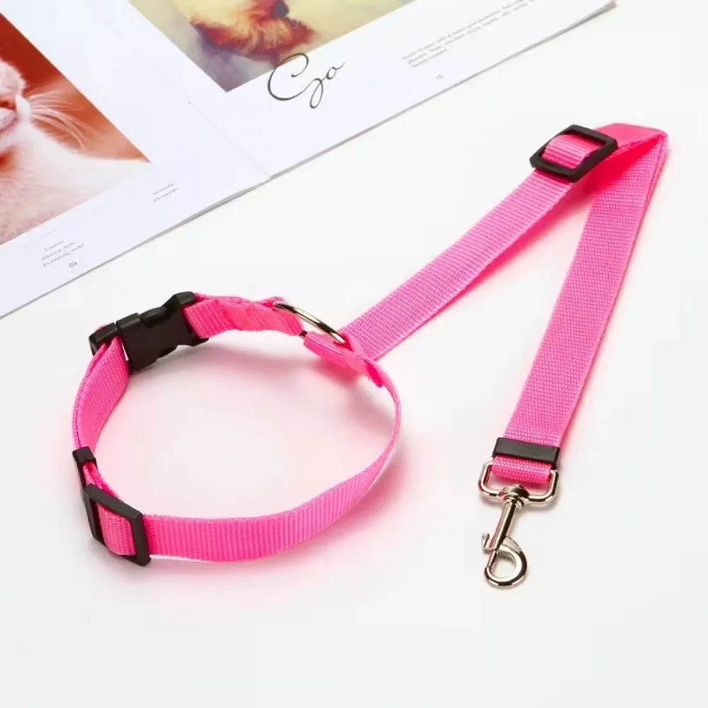 Cinturón de seguridad dos en uno de color sólido para mascotas, correa de nailon, cinturón de seguridad para asiento trasero, arnés ajustable para perros, collar, accesorios para mascotas