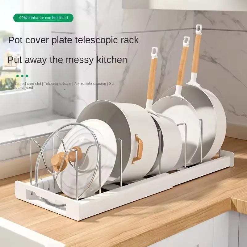 Organizador expandible de ollas y sartenes, organizador multifuncional de almacenamiento de ollas y sartenes, soporte para gabinetes que ahorra espacio para platos, cuencos y tapas