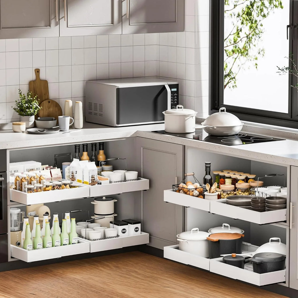 Expandable Pull-Out Cabinet Organizer with Adjustable Sliding Drawer
