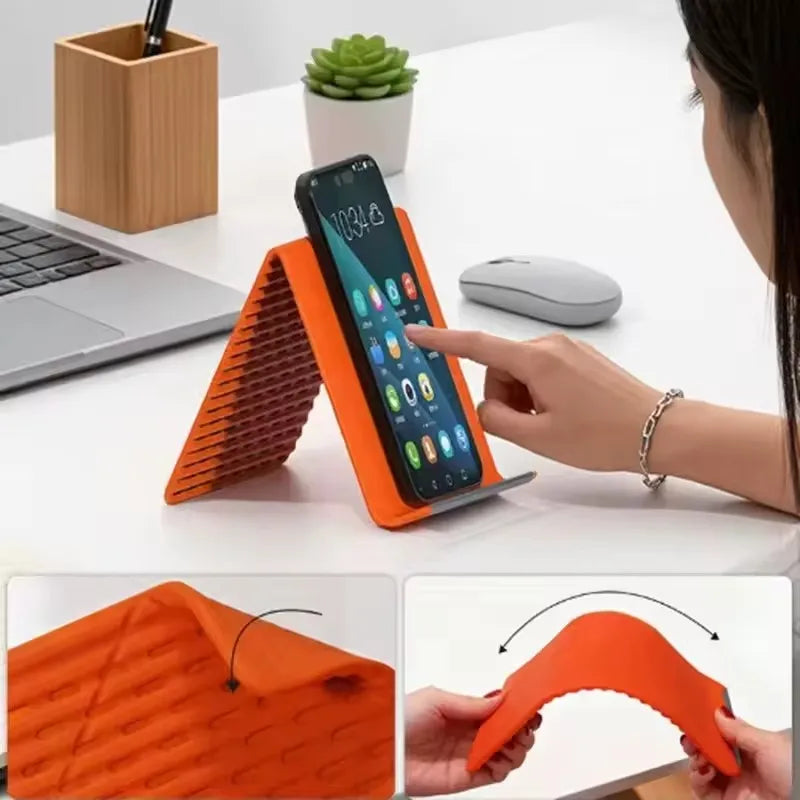 Flexible Foldable Silicone Device Stand – Adjustable Multi-Angle Holder for Phones, Tablets & Laptops