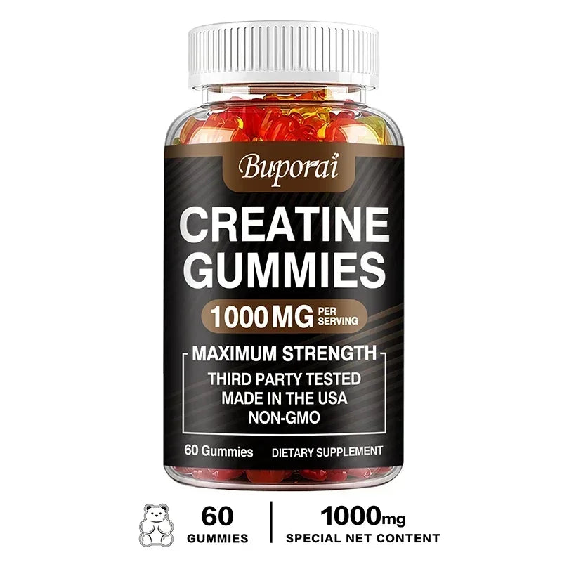 Creatine Monohydrate Gummies for Adults – Strawberry Flavor Supplement for Muscle Strength, Workout Performance & Recovery Support
