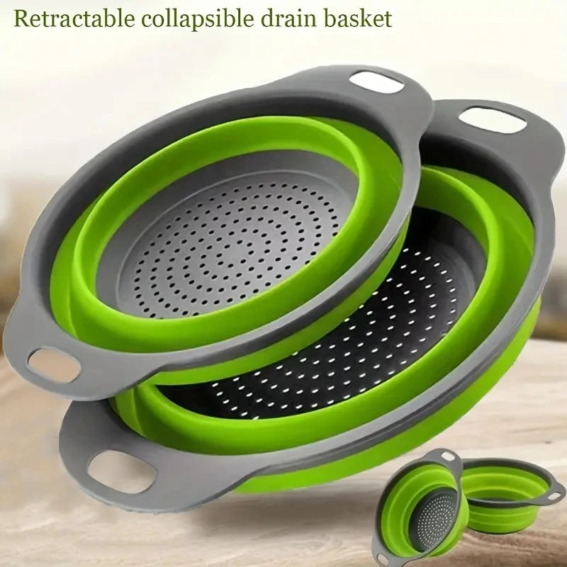 Collapsible Silicone Colander with Handle for Fruit, Vegetable & Kitchen Food Washing