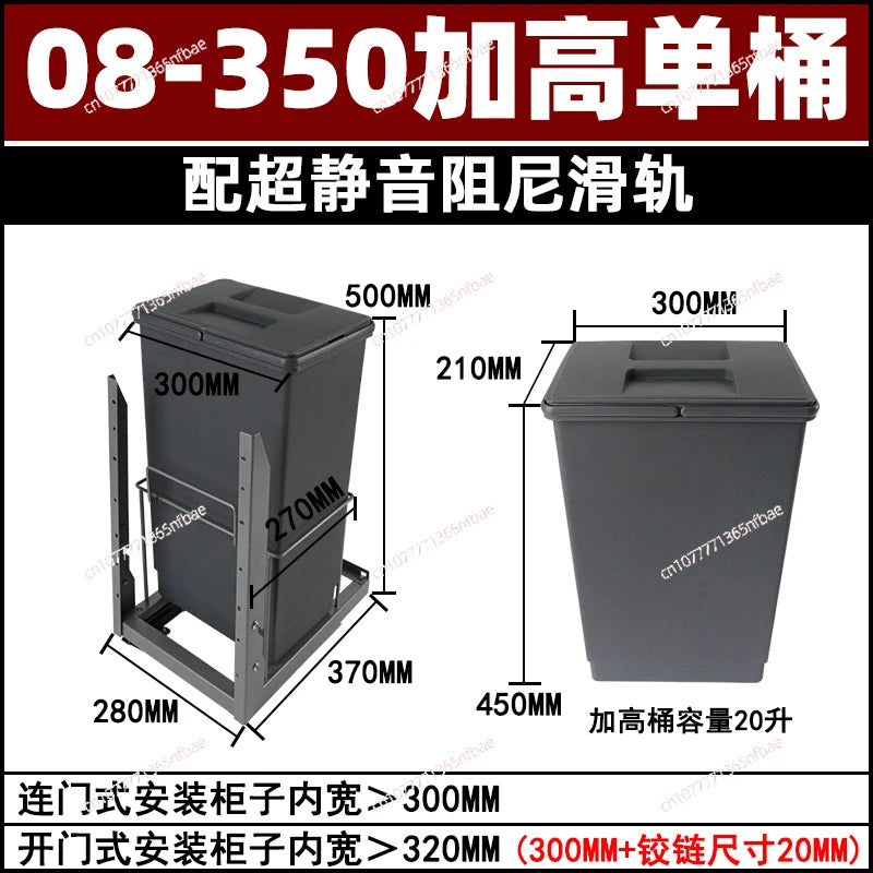 Pull-Out Hidden Kitchen Trash Can with Lid for Cabinet Storage & Waste Sorting