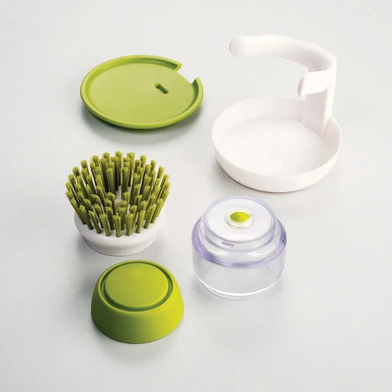 Soap Dispensing Dish Brush with Replaceable Head & Storage Stand