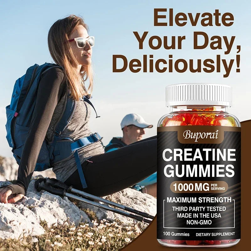 Creatine Monohydrate Gummies for Adults – Strawberry Flavor Supplement for Muscle Strength, Athletic Performance & Workout Support