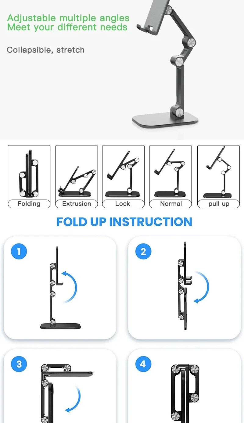 Foldable Adjustable Phone & Tablet Stand – 3-Section Desktop Holder
