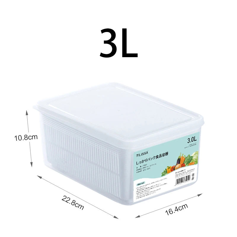 Refrigerator Storage Container with Drain Basket for Fruits & Vegetables