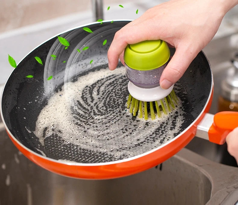 Soap Dispensing Dish Brush with Replaceable Head & Storage Stand