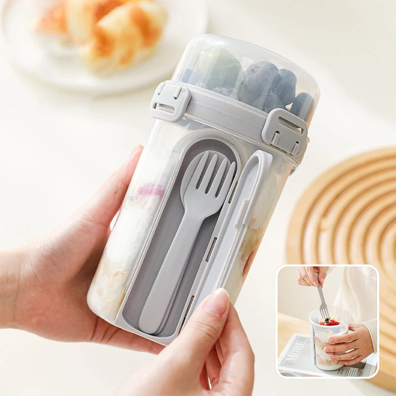 Portable Salad Cup with Fork & Spoon – Double Layer Fresh Keeping Meal Container for Salads, Fruits, Snacks & Yogurt