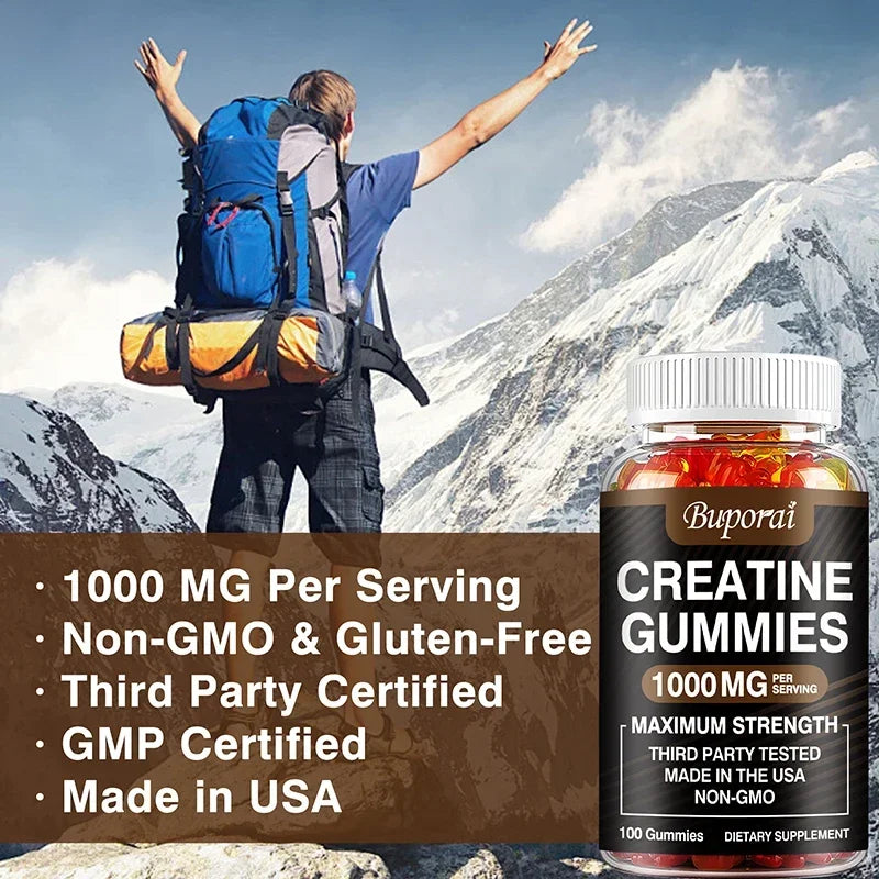 Creatine Monohydrate Gummies for Adults – Strawberry Flavor Supplement for Muscle Strength, Athletic Performance & Workout Support