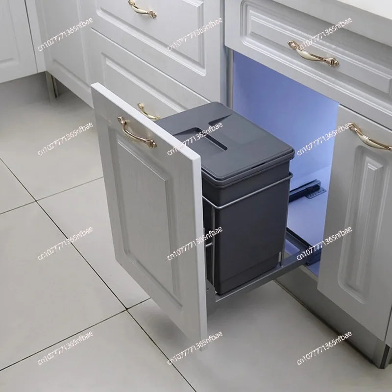 Pull-Out Hidden Kitchen Trash Can with Lid for Cabinet Storage & Waste Sorting