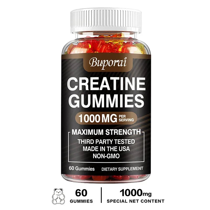 Creatine Monohydrate Gummies for Adults – Strawberry Flavor Supplement for Muscle Strength, Athletic Performance & Workout Support