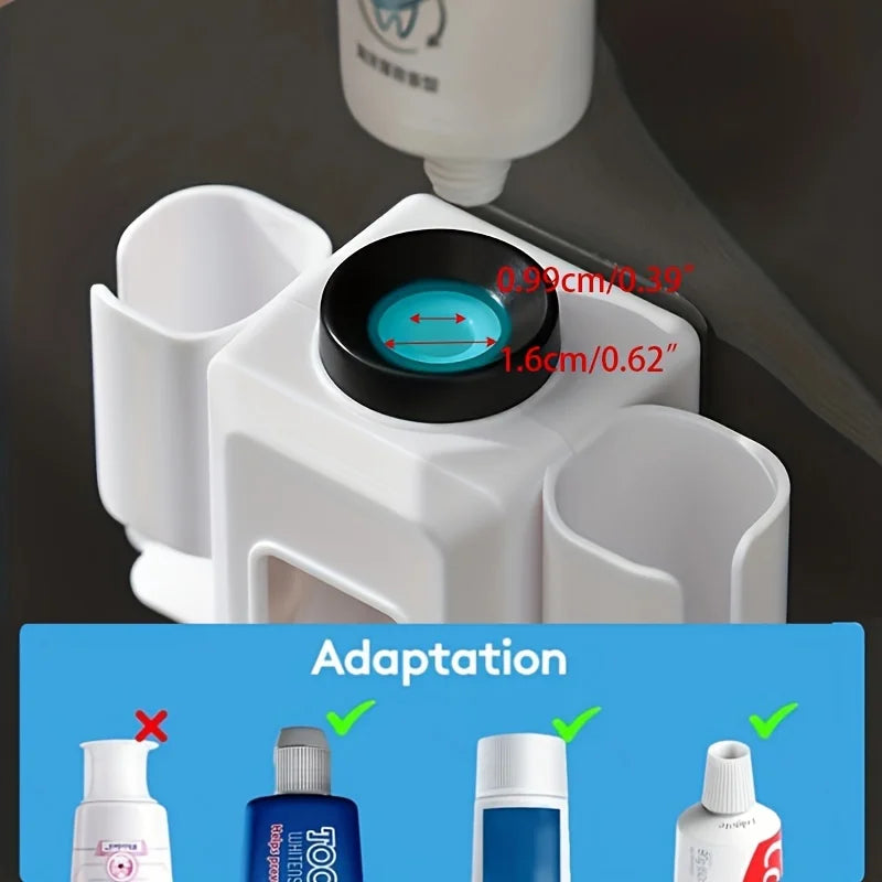 Wall-Mounted Automatic Toothpaste Dispenser & Toothbrush Holder