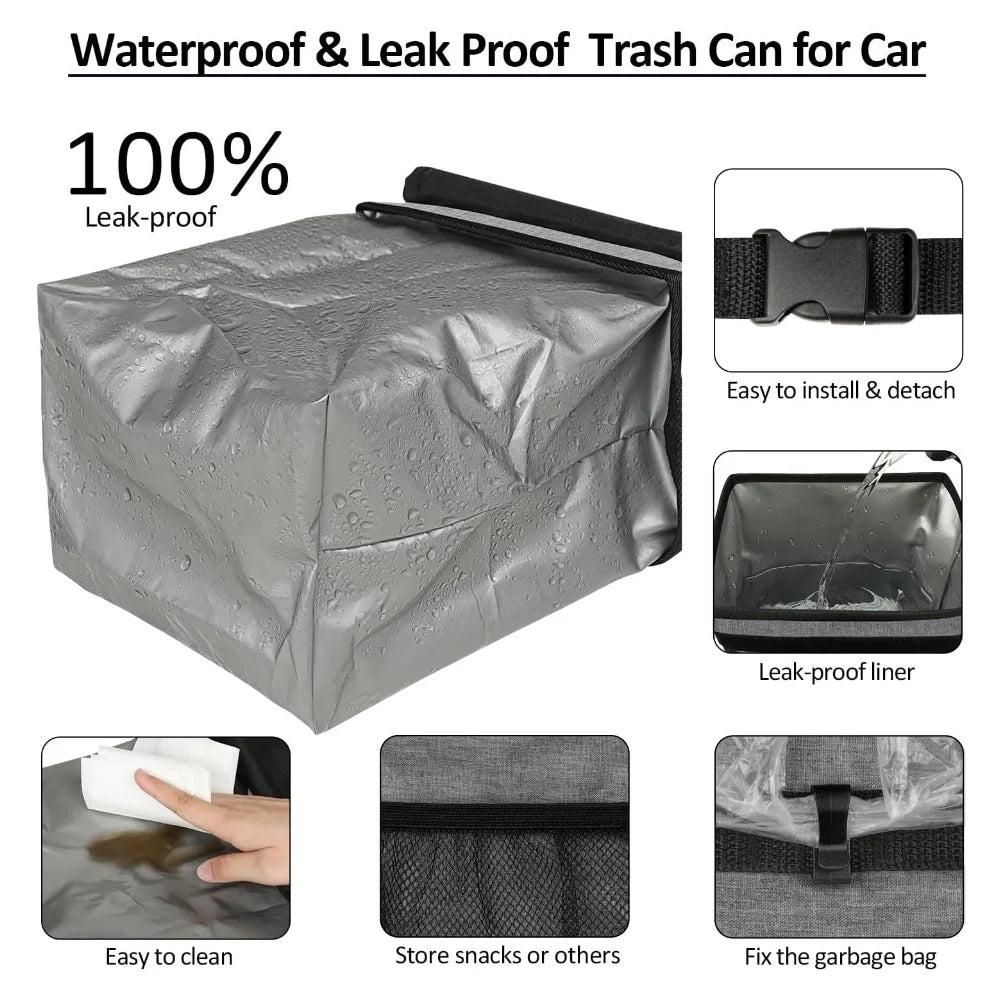 Collapsible Car Trash Can with Lid & Leakproof Oxford Cloth Storage Organizer