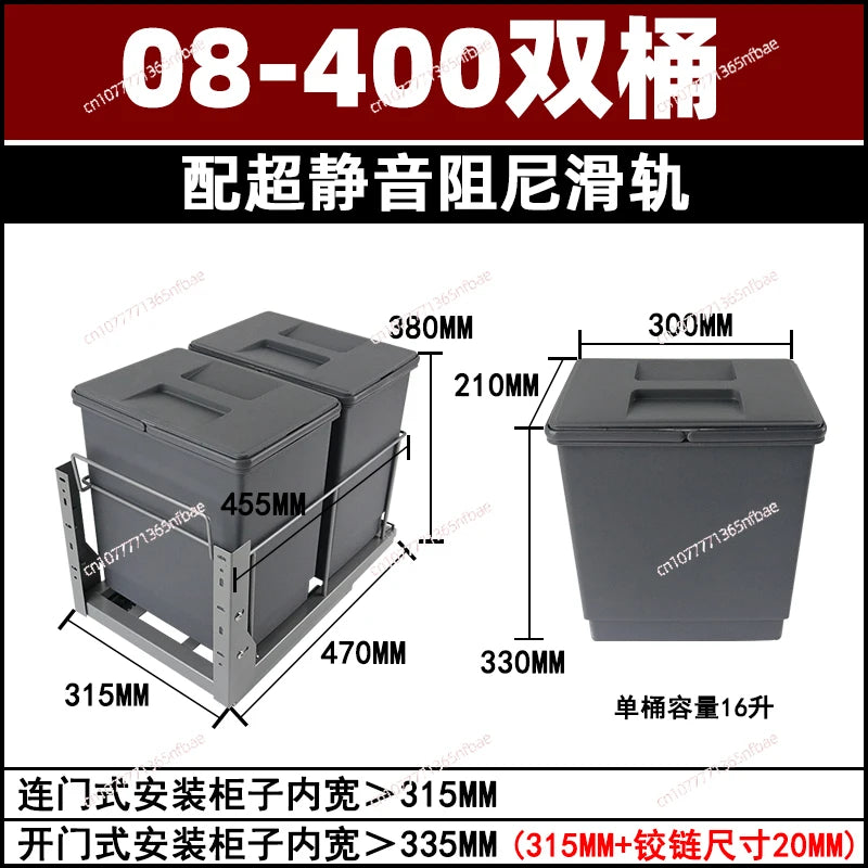 Pull-Out Hidden Kitchen Trash Can with Lid for Cabinet Storage & Waste Sorting