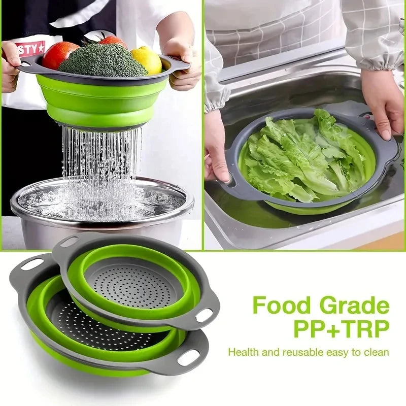 Collapsible Silicone Colander with Handle for Fruit, Vegetable & Kitchen Food Washing