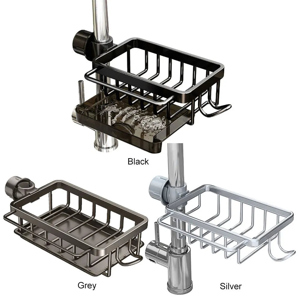Organizador de grifo para fregadero de cocina, organizador desmontable para fregadero, estante de drenaje para grifo con gancho, funciona con tuberías de agua redondas