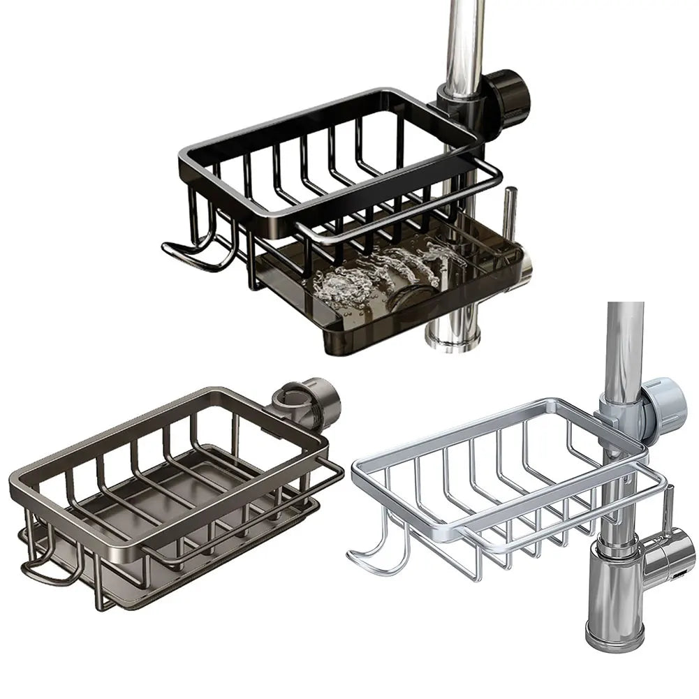 Aluminum Over-the-Faucet Sink Organizer – Sponge, Soap & Brush Holder