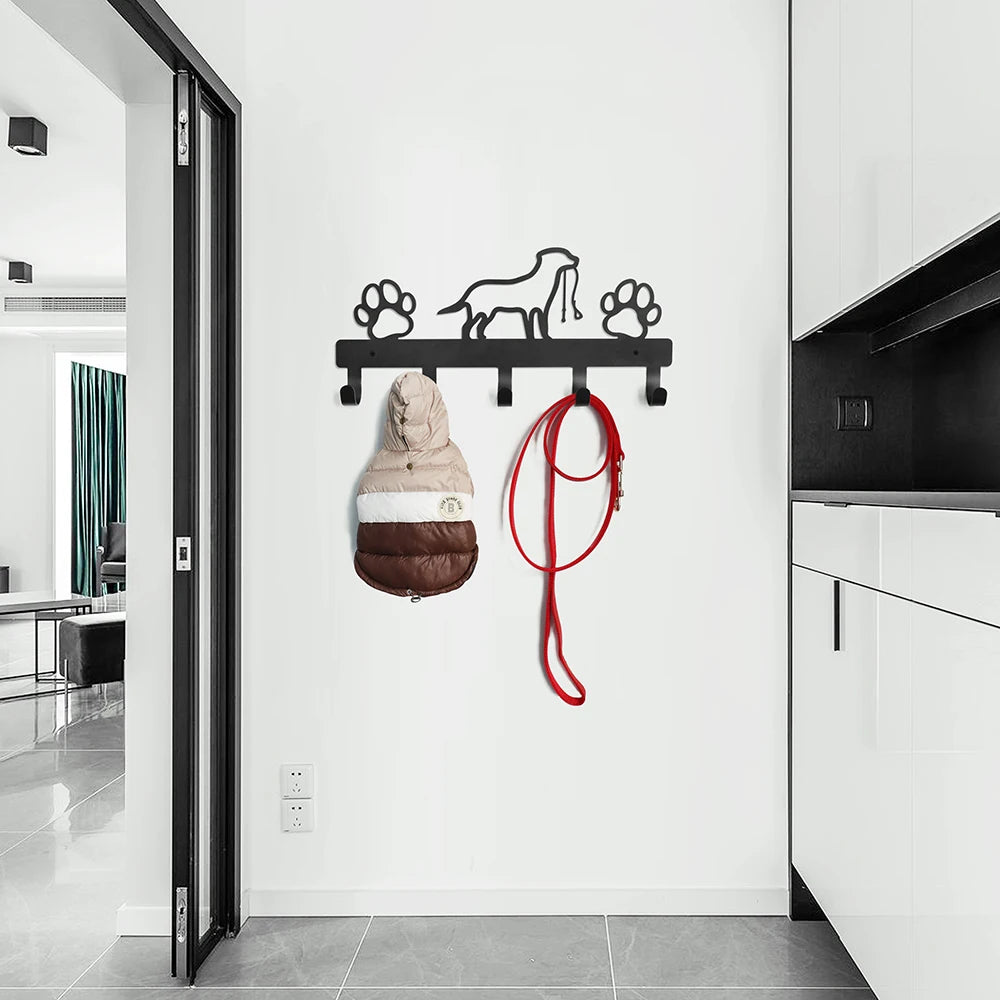 Dog Paw Wall Hook Rack – 5-Hook Metal Organizer for Leashes, Keys, Coats, Towels & Pet Accessories