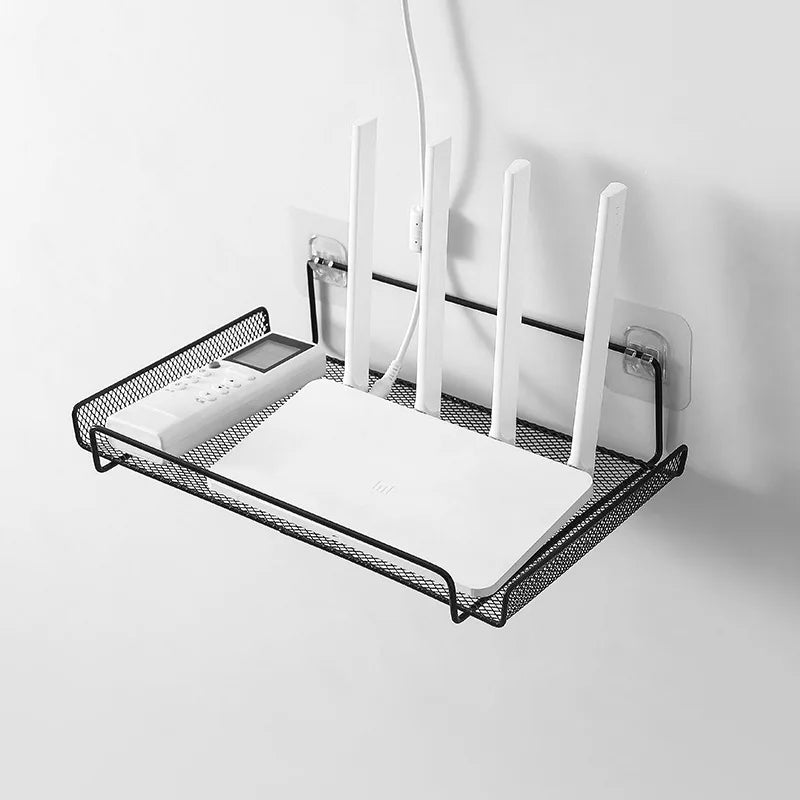 Estante de pared para router de acero inoxidable sin taladros, organizador que ahorra espacio para decodificadores, llaves y objetos pequeños en la sala de estar