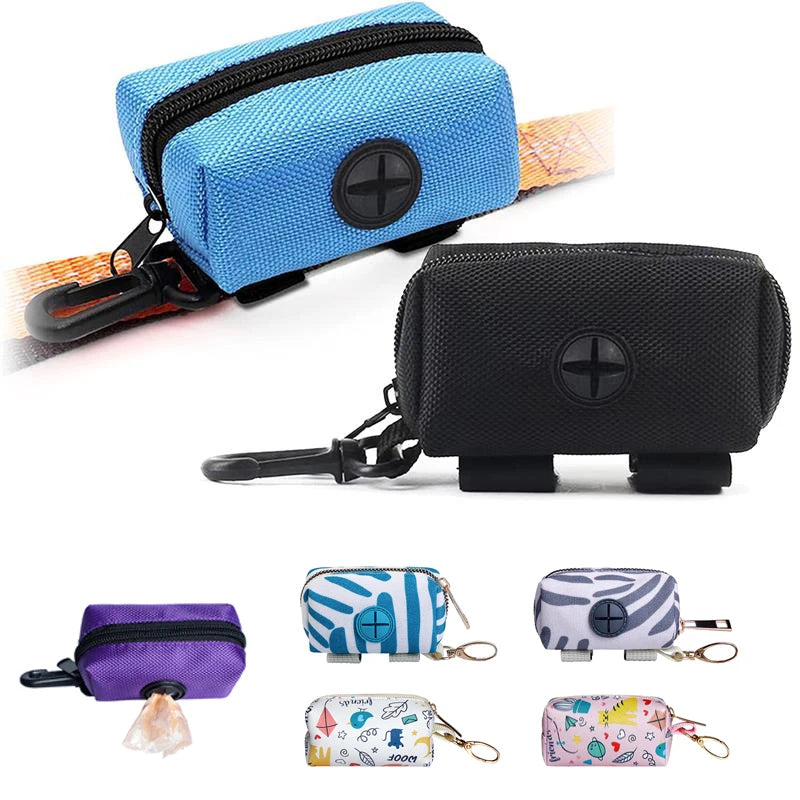 Portable Dog Poop Bag Dispenser – Waterproof Leash Attachment Holder with Storage Pocket for Walks & Outdoor Cleanup