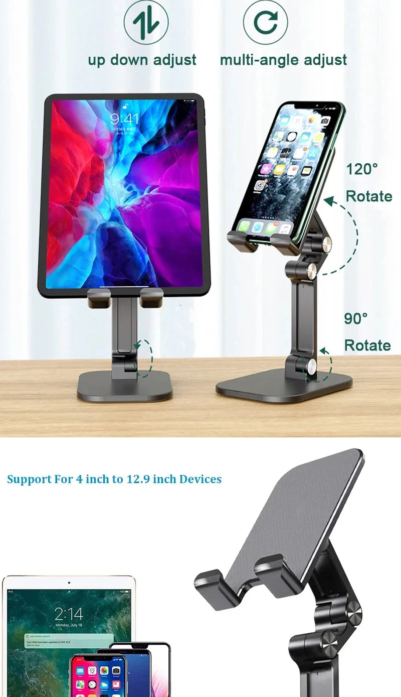 Foldable Adjustable Phone & Tablet Stand – 3-Section Desktop Holder