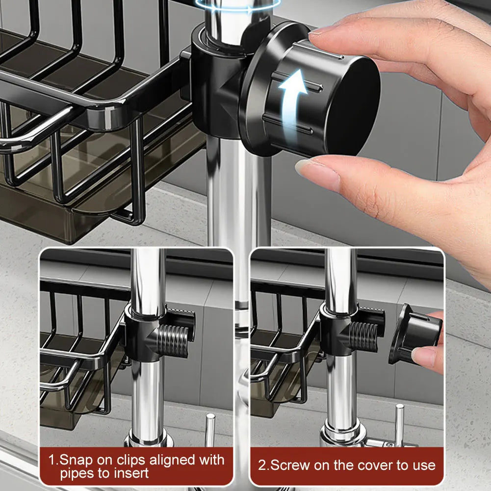 Aluminum Over-the-Faucet Sink Organizer – Sponge, Soap & Brush Holder