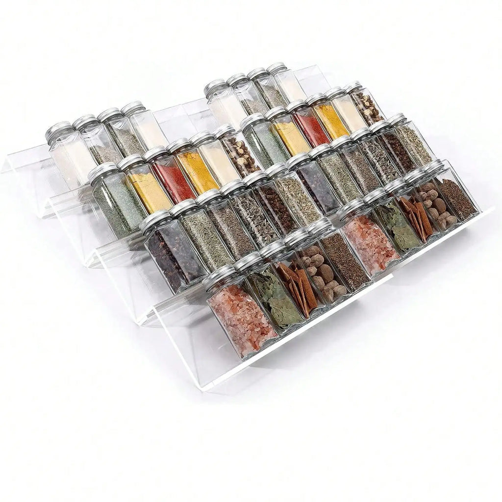 Organizador de especias de 4 niveles, organizador de especias acrílico ajustable, organizador de condimentos expandible para gabinetes de cocina