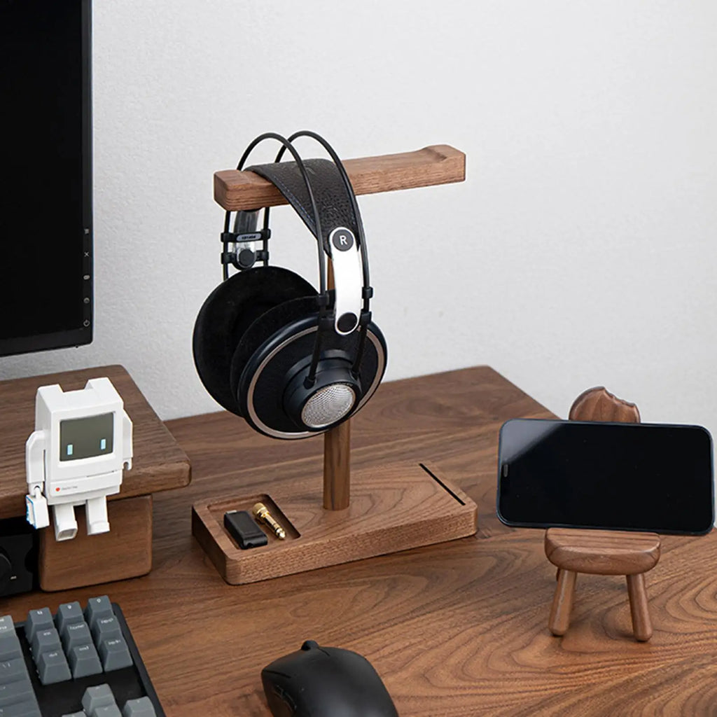 Wooden Headphone Stand Walnut Headphone Rack Rustic Desktop HeElegant Walnut Wood Headphone Stand – Rustic Desktop Organizer for Gaming & Music Headsetsadphone Hanger Universal Headphone Holder for Most Music Game