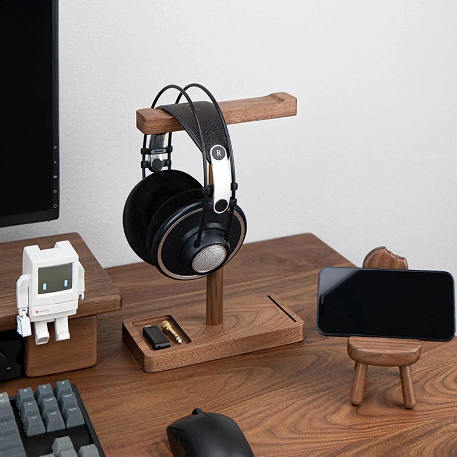 Wooden Headphone Stand Walnut Headphone Rack Rustic Desktop HeElegant Walnut Wood Headphone Stand – Rustic Desktop Organizer for Gaming & Music Headsetsadphone Hanger Universal Headphone Holder for Most Music Game