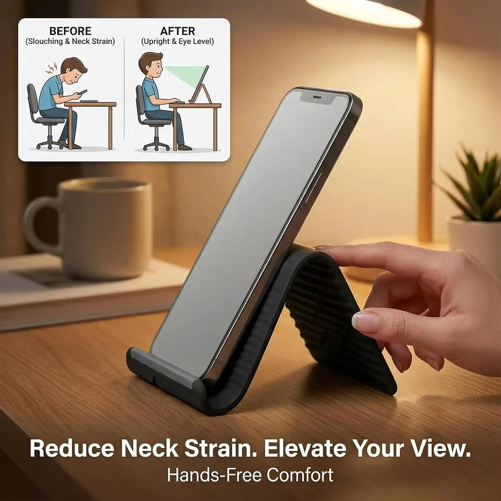 Flexible Foldable Silicone Device Stand – Adjustable Multi-Angle Holder for Phones, Tablets & Laptops