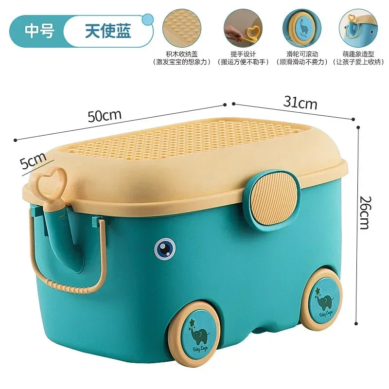Kids Toy Storage Box with Wheels – Large Dustproof Organizer Bin for Toys, Clothes, Books & Building Blocks