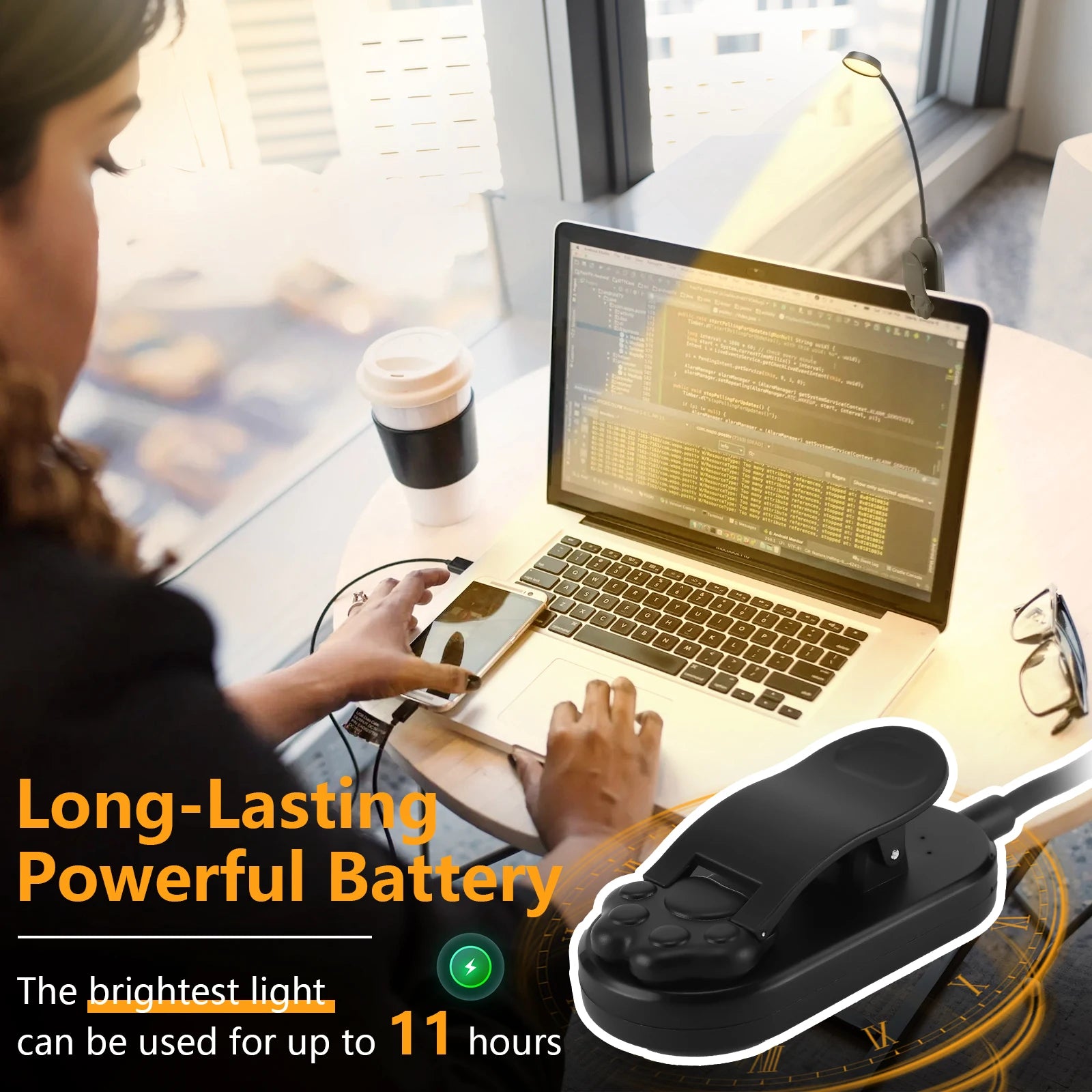 Rechargeable LED Clip-On Desk Lamp – Dimmable USB Reading Light