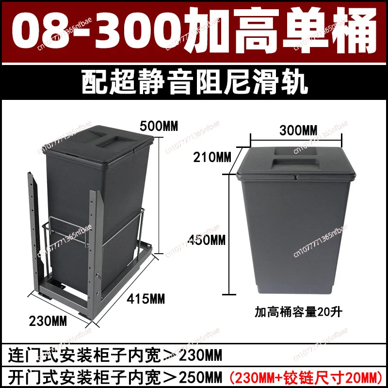 Pull-Out Hidden Kitchen Trash Can with Lid for Cabinet Storage & Waste Sorting