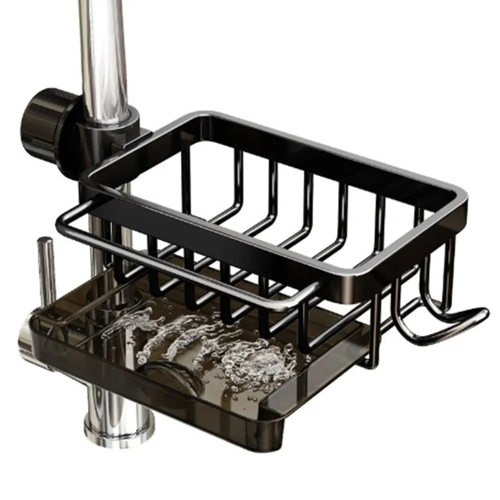 Organizador de grifo para fregadero de cocina, organizador desmontable para fregadero, estante de drenaje para grifo con gancho, funciona con tuberías de agua redondas