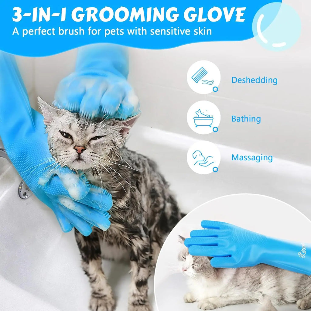 Guantes de Aseo para Mascotas Perro Gato Baño Limpieza Guante Cepillo Champú Limpieza Suave Silicona Removedor de Pelo Guante Protección de la Piel de la Mano