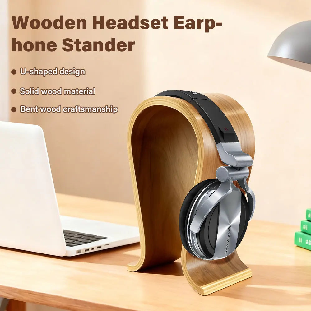 U-Shaped Wooden Headphone Stand – Premium Walnut Desktop Display Holder for All Headphones