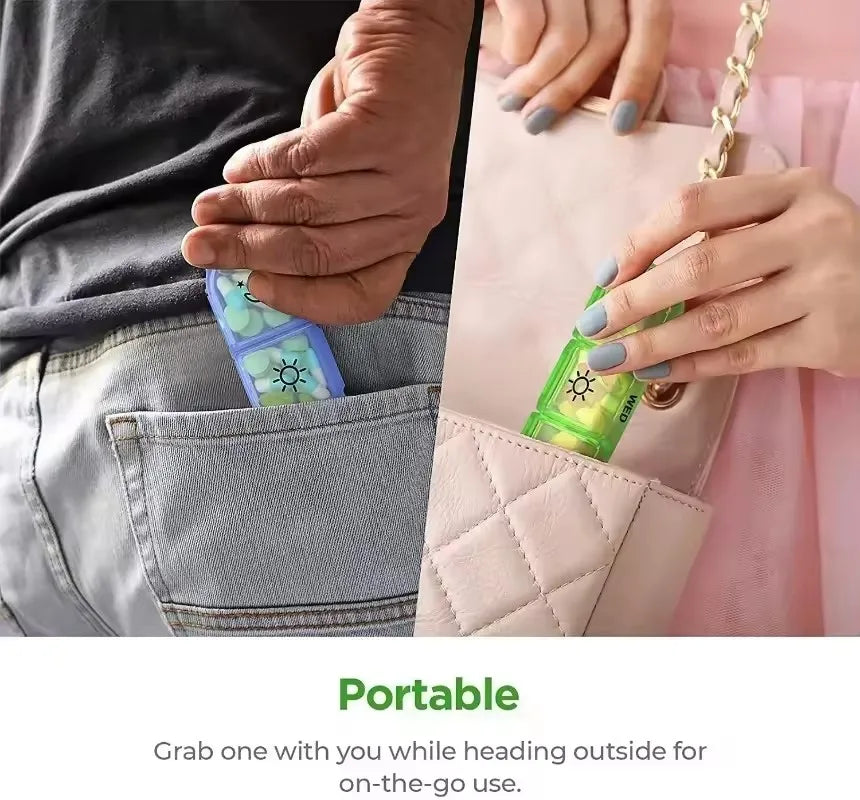 Pastillero Semanal de 7 Días Organizador Portátil de Pastillas Medicamentos Cajas de Almacenamiento Estuche de Primeros Auxilios Contenedor de Píldoras con Compartimentos