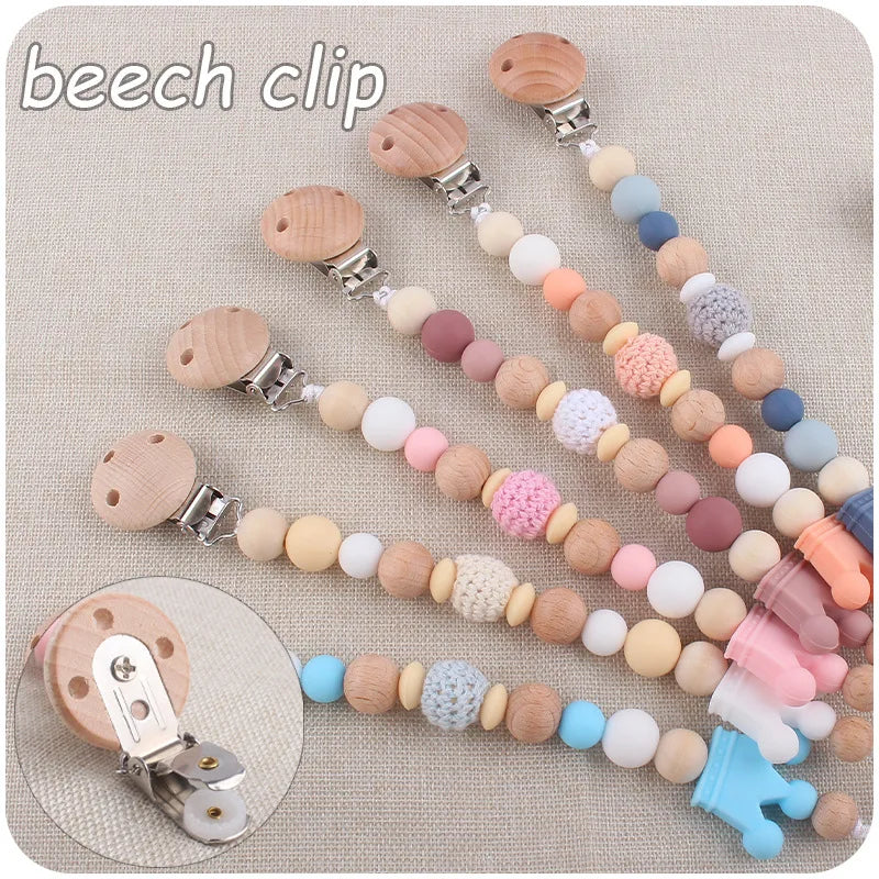 Baby Pacifier Clip Holder – BPA Free Silicone Bead Soother Strap with Teether Chain for Infants & Newborns
