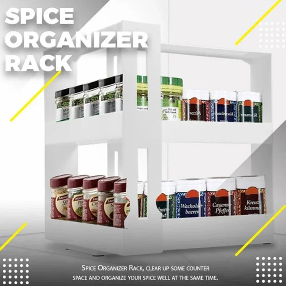 2-Tier Rotating Spice Organizer Rack for Kitchen Cabinet & Countertop Storage