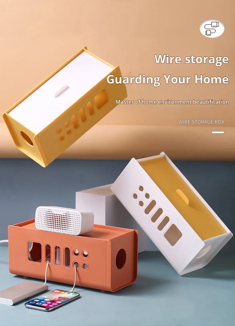 Caja de almacenamiento de cables, regleta multifuncional, gestión de cables, caja de cables, seguridad para el hogar, línea de red, cubo de almacenamiento