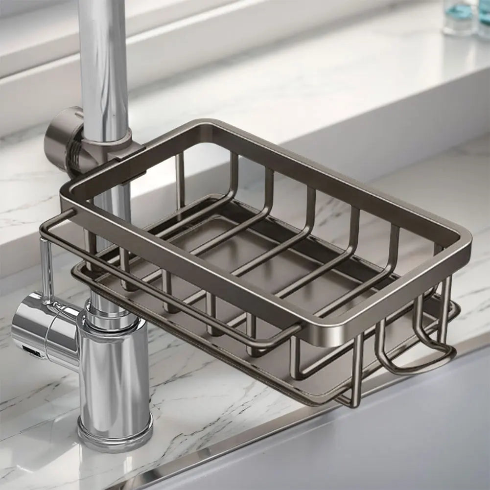 Organizador de grifo para fregadero de cocina, organizador desmontable para fregadero, estante de drenaje para grifo con gancho, funciona con tuberías de agua redondas
